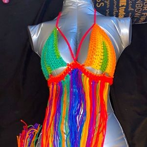 Handmade crochet fringe bralette